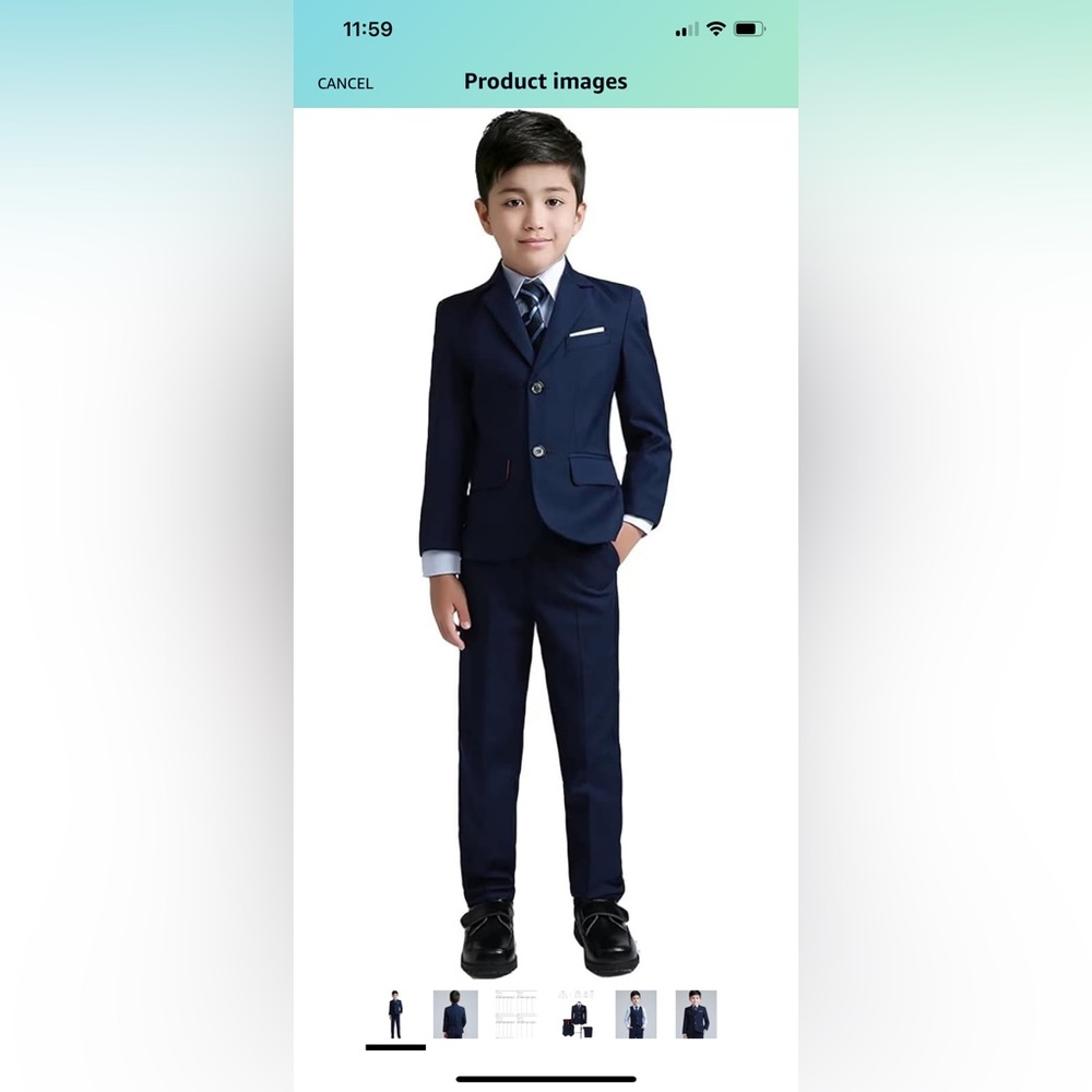 Boys Navy Blue Formal Suit Set with Tie - Size 7/8